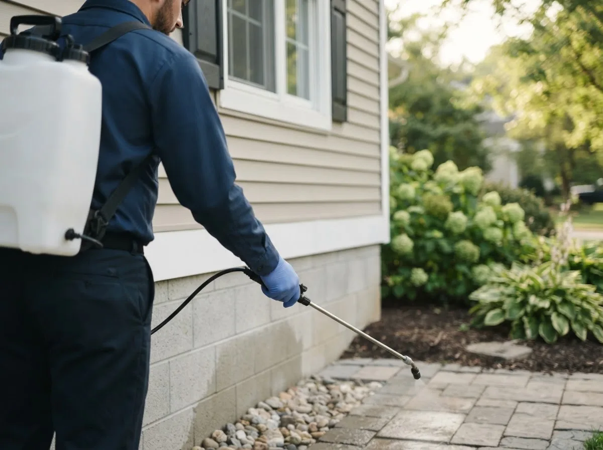 Pest control technician inspecting a home in Saint Mary Of The Woods, IN